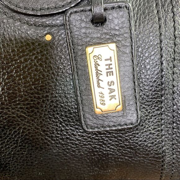 The Sak Pink‎ Label Black Leather Satchel Shoulder Bag Brass Rings Double Strap - Picture 3 of 16